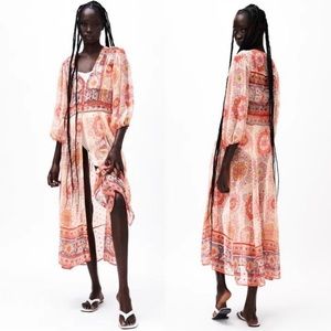 Zara Printed Maxi Kaftan With Lace Trim Bloggers Fav Size Medium